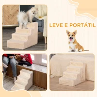 PawHut Escada para Animais de Estimação com 4 Degraus 2 em 1 com Capa Removível e Lavável Escada 60x35x44 cm Bege(m-7)
