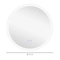 kleankin Espelho Casa de Banho Redondo com Luzes LED 70x70 cm Função Antiembaciamento 3 Luzes Função de Memória e Interruptor Tátil Prata(m-3)