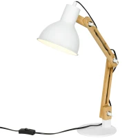 HOMCOM Bureaulamp in vintage design, bamboe, verstelbare zwenkarm, wit + natuurlijk.(m-1)