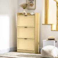 HOMCOM Meuble à chaussures 3 tiroirs aspect rotin 62 x 25 x 115 cm bois naturel(m-2)