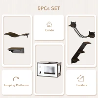 PawHut 5 Piece Cat Wall Shelves, Wall-Mounted Cat Tree for Indoor Use - Brown(m-5)