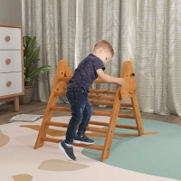 HOMCOM Triángulo de Aprendizaje Infantil de +3 Años Plegable Triángulo de Madera Gimnasio de Juegos 90x64x70 cm Marrón(m-2)
