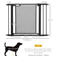 PawHut Barreira de Segurança para Cães Extensível 75-103 cm com 2 Extensões Duplo Bloqueio Fechamento Automático Preto(m-3)