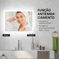 kleankin Espelho Casa de Banho com Luzes LED 70x50 cm Função Antiembaciamento 3 Cores Função de Memória e Interruptor Tátil Prata(m-6)