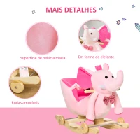 HOMCOM Cavalo Baloiço com Rodas e Forma de Elefante com Músicas Infantis e Cinto de Segurança 60x35x45 cm Rosa(m-5)