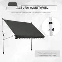 Outsunny Toldo Manual Retrátil para Exterior 300x150x170-280cm Toldo Enrolável Altura Ajustável com Manivela Proteção Solar para Terraço Balcão Jardim Cinza(m-7)