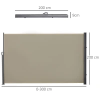 Outsunny Toldo Lateral Retrátil para Terraço Pátio ou Jardim Toldo de Privacidade para Exterior Dobrável 300x180cm Bege(m-3)