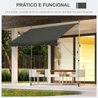 Outsunny Toldo Manual Retrátil para Exterior 300x150x170-280cm Toldo Enrolável Altura Ajustável com Manivela Proteção Solar para Terraço Balcão Jardim Cinza(m-8)