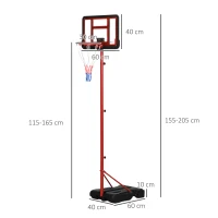ZONEKIZ Basketballständer für Kinder 6+ Jahre, elektronische Punkteanzeige, 115-165 cm Korbhöhe, befüllbare Basis, rot(m-3)