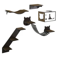 PawHut 5 Piece Cat Wall Shelves, Wall-Mounted Cat Tree for Indoor Use - Brown(m-1)