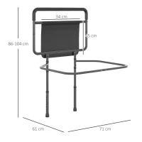HOMCOM Grade para Cama de Adultos Guarda de Segurança para Cama com Altura Ajustável com Bolso de Armazenamento 71x61x86-104 cm Cinza(m-3)