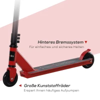 HOMCOM Pro stuntstep, step, freestyle trucs, met 100 mm PU-wielen, voor kinderen en volwassenen, aluminium, rood(m-5)