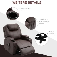 HOMCOM Fotel z pomocą do wstawania, Fotel relaksacyjny, Skóra ekologiczna, Metal, Kolor kawowy-brązowy(m-7)