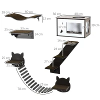 PawHut 5 Piece Cat Wall Shelves, Wall-Mounted Cat Tree for Indoor Use - Brown(m-3)