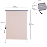 Outsunny Toldo Vertical Enrolável 140x250 cm com Manivela Proteção UV para Interior Exterior Varanda  Creme(m-3)