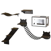 PawHut 5 Piece Cat Wall Shelves, Wall-Mounted Cat Tree for Indoor Use - Brown(m-11)