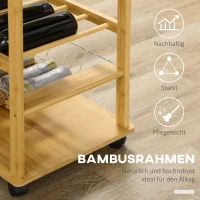 HOMCOM Küchenwagen mit 2 Aufbewahrungskörben, 2 Schubladen, ausziehbarer Tischplatte, 4 Rollen, Bambus, Gemüsehorde Natur(m-6)