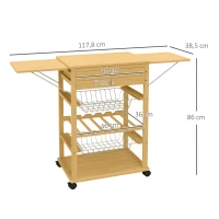 HOMCOM Küchenwagen mit 2 Aufbewahrungskörben, 2 Schubladen, ausziehbarer Tischplatte, 4 Rollen, Bambus, Gemüsehorde Natur(m-3)