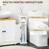 kleankin Dulapior Baie cu Suport Rola de Hartie Igienicarta si Dulapior din Lemn MDF, 21.5x17.8x66.5cm, Alb(m-5)