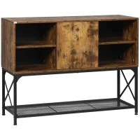 HOMCOM Sideboard im Industrie-Design, 5 Regale, 1 Schrank, Buffet; 112 cm x 40 cm x 85 cm, Schwarz + Braun(m-1)