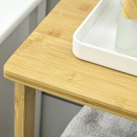 kleankin Badkamerkast van bamboe, met 3 planken en 1 kast met lamellendeuren, natuurlijk.(m-8)