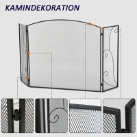 HOMCOM Vuurvonkbescherming voor haarden, 3 panelen, inklapbaar, flexibel, metaal, zwart, 132,5 x 76,5 cm.(m-7)