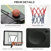 HOMCOM Basketballständer mit Rädern rollbar 210-260 cm höhenverstellbar Basketballkorb mit Ständer geeignet für den Außen- und Innenbereich Stahl Kunststoff Schwarz(m-7)