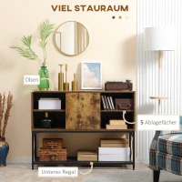 HOMCOM Sideboard im Industrie-Design, 5 Regale, 1 Schrank, Buffet; 112 cm x 40 cm x 85 cm, Schwarz + Braun(m-4)