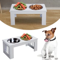 PawHut Hunde-Futterstation, rutschfest, 58,4 x 30,5 x 25,4cm, Weiß, 2L pro Napf(m-2)