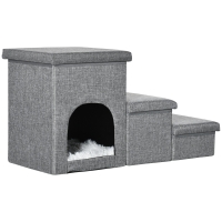 PawHut Pet Stairs with Pet Bed, including hidden storage, 73.5 cm x 33 cm x 40.5 cm, Light Gray