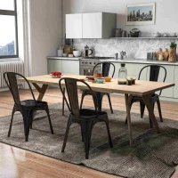 Homcom Set 4 Scaune Dining din Otel, Stil Industrial – Stivuibile & Moderne(m-2)