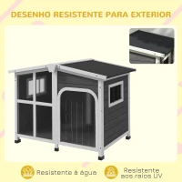 PawHut Casa para Cães de Madeira com Teto Abatível Porta com Cortina e Fundo Amovível 101x66,5x70,5cm Cinza Escuro(m-7)