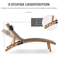 Outsunny leżak, regulowany leżak ogrodowy z drewnianą poduszką(m-6)