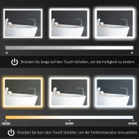 kleankin LED-badkamerspiegel, achtergrondverlichting, aanraakfunctie, geheugenfunctie, beslaan niet, 80 x 60 cm(m-5)