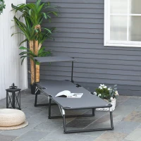 Outsunny Gartenliege Alu Sonnenliege mit Dach Stoffliege Relaxliege 5-fach verstellbar faltbar ergonomisch Texteline Dunkelgrau 164 x 66 x 84,5 cm(m-2)