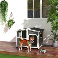 PawHut Casa para Cães de Madeira com Teto Abatível Porta com Cortina e Fundo Amovível 101x66,5x70,5cm Cinza Escuro(m-2)