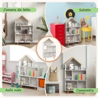 ZONEKIZ Libreria per Bambini 3-6 Anni a 3 Livelli per Libri e Giochi, in MDF e Legno di Pino, 65x25x108.5 cm, Bianco(m-6)