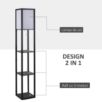 HOMCOM Lampa Pom cu Librarie 3 Niveluri Negru 26 x 26 x 160 cm(m-4)
