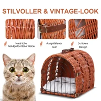 PawHut Kattenbed met kussen kattenmand transportbox met handgrepen, wilgentenen bruin(m-4)