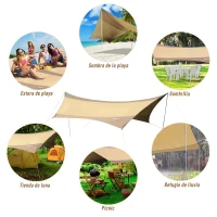 Outsunny Toldo de Refugio Impermeable Portátil 555x550 cm Carpa Tienda de Campaña Grande para Camping Color Marrón y Oro(m-5)