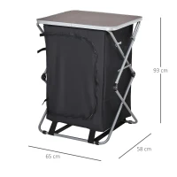 Outsunny Armario Cocina de Camping Plegable con Paravientos 3 Estantes Bolsa de Almacenamiento Encimera 58X65x93 cm para Exterior Acampadas Picnics Tela Oxford Negro(m-3)