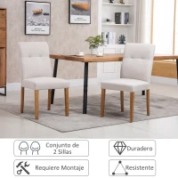 HOMCOM Conjunto de 2 Sillas de Comedor Sillas de Cocina con Respaldo Alto Asiento Acolchado de Tacto de Lino 50x62x96 cm Beige(m-7)