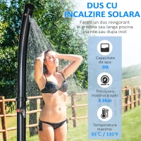 Outsunny Dus de Gradina Incalzit 60° pentru Exterior,  20L , pentru Piscina si Camping, Negru(m-4)