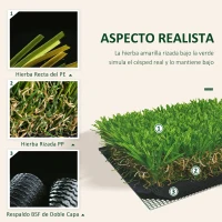 Outsunny Césped Artificial 40 mm Rollos de 1x4 m Realista Protección UV Inocuidad Ignífugo para Terraza Jardín Balcón con Orificios de Drenaje Alta Densidad Verde(m-6)