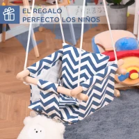 Outsunny Columpio para Bebé Altura Ajustable con Cinturón de Seguridad Interior y Exterior Carga Máx. 80 kg Madera 40x40x180 cm Azul y Blanco(m-6)