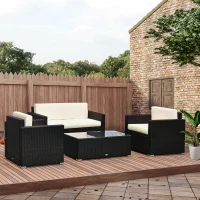 Outsunny Set pentru gradina 4 Piese din Rattan si Otel, Crem(m-8)