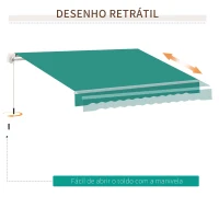 Outsunny Toldo Manual 395x245 cm Toldo de Varanda Pátio com Manivela de Alumínio e Tecido de Poliéster 280 g/m² Verde(m-7)