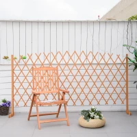 Outsunny Gard pentru Gradina Extensibil din Lemn 150cm, Gard de Lemn cu Spalier Grilaj Autoportant pentru Exterior, Portocaliu(m-2)