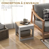 HOMCOM Lot de 2 tables d'appoint bout de canapé table de chevet 40 x 40 x 45 cm - blanc et naturel(m-5)