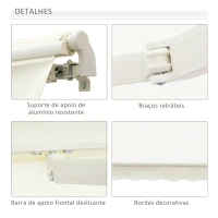 Outsunny Toldo Manual 395x245 cm Toldo de Varanda Pátio com Manivela de Alumínio e Tecido de Poliéster 280 g/m² Branco(m-7)